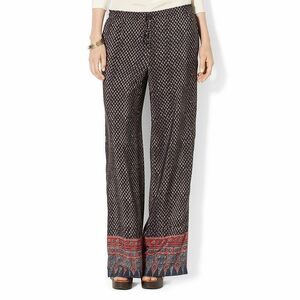 NWT Ralph Lauren Wide Leg Drawstring Pants Black Blue Boho Print Women Size 14